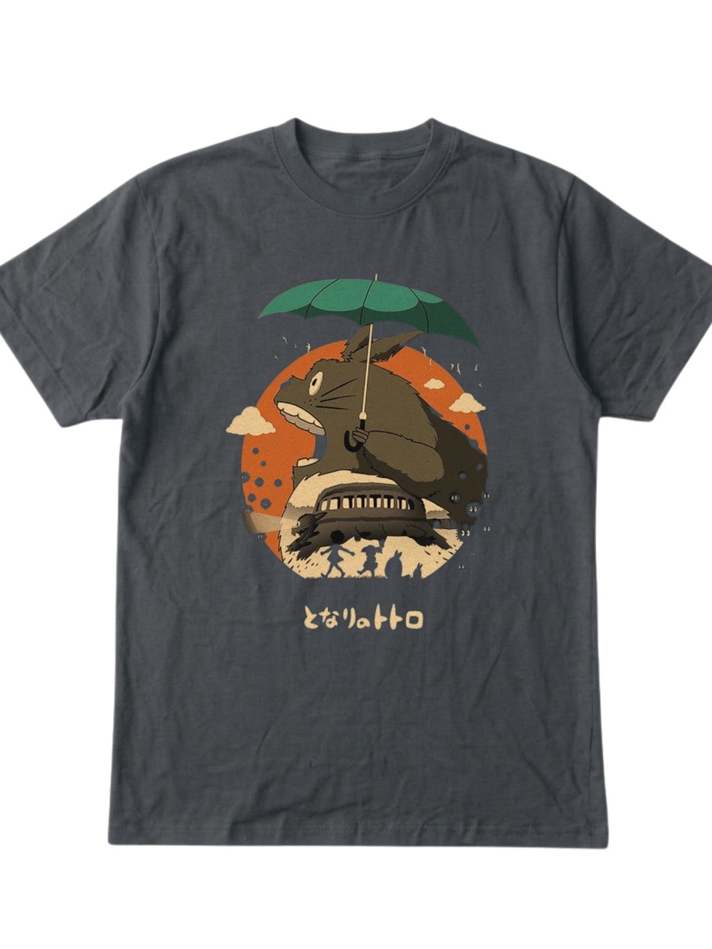 Gildan Graphic Totoro Umbrella Crew Neck T-Shirt - Charcoal